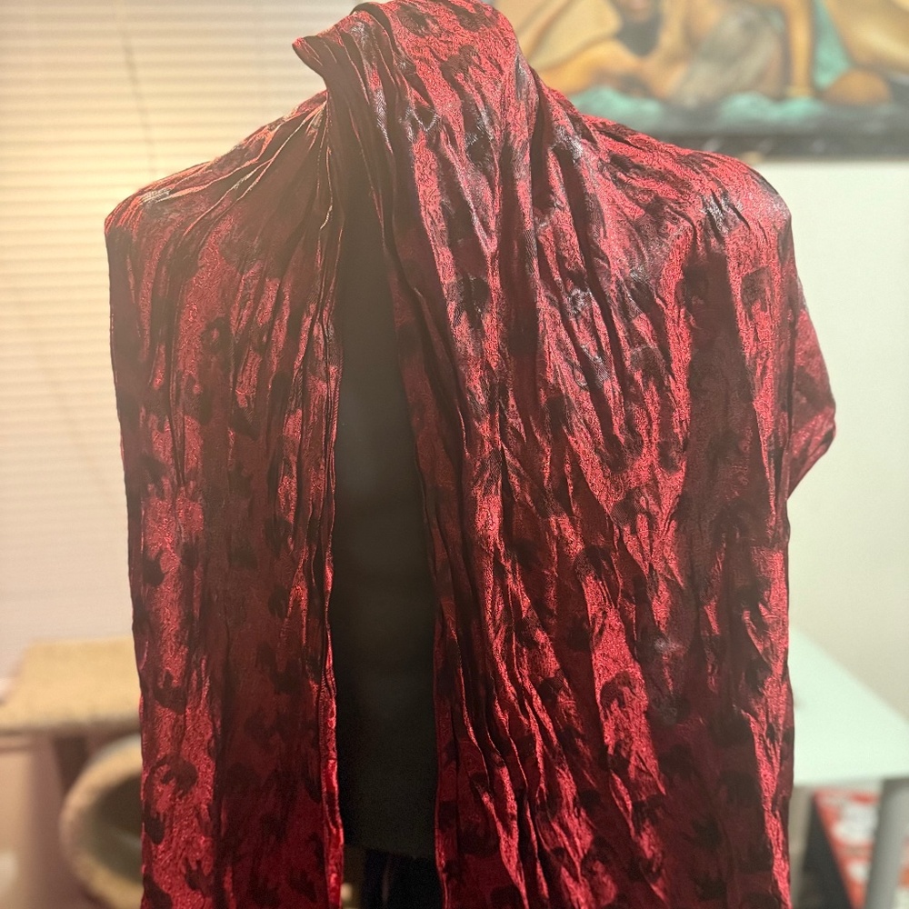 Handmade Thailand Red Black Woven Scarf Artisan Wrap